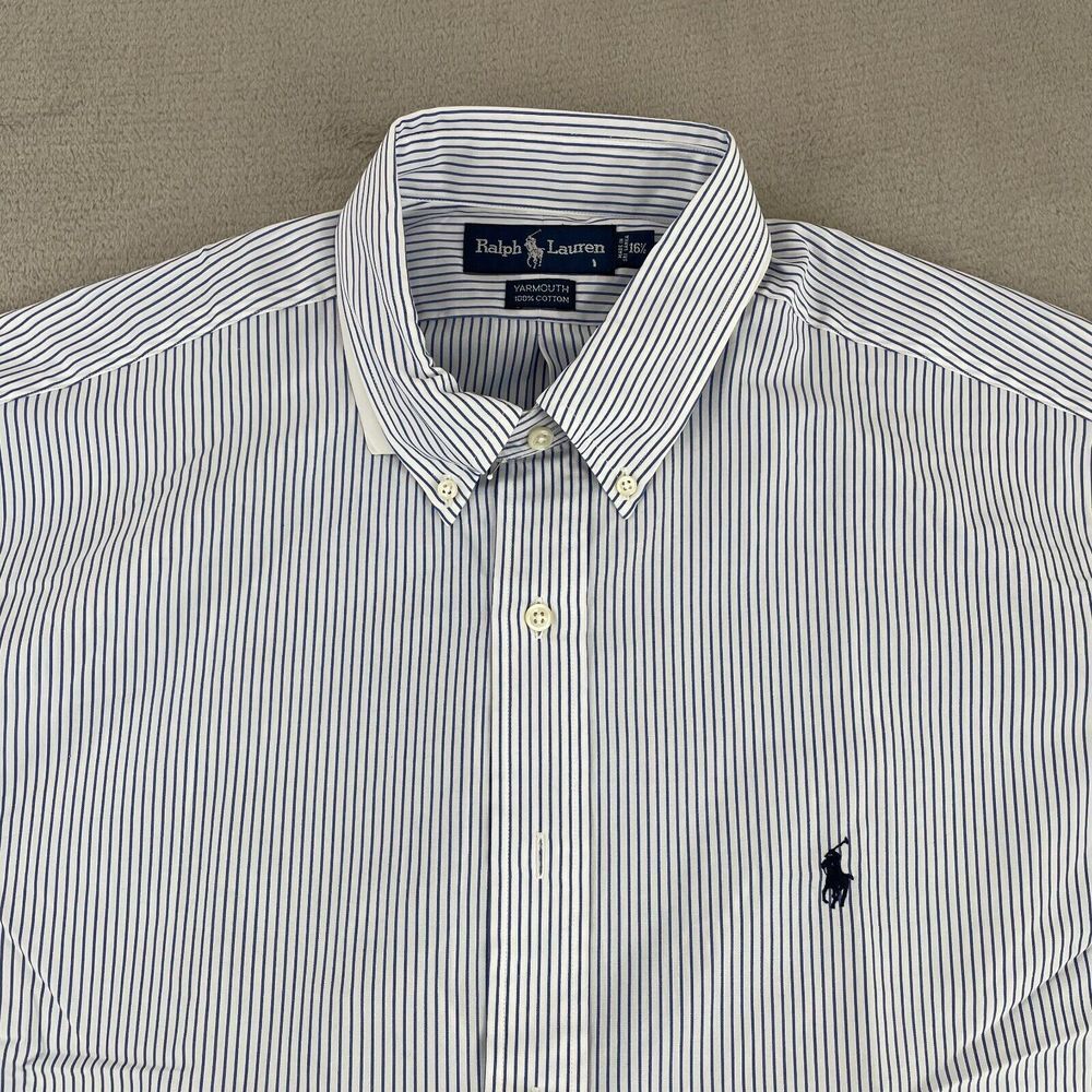 Vintage Polo Ralph Lauren Shirt Men 16.5 White Blue Striped Yarmouth Pony NWT